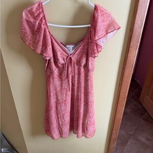 Flutter Sleeve Pink Paisley Summer Dress